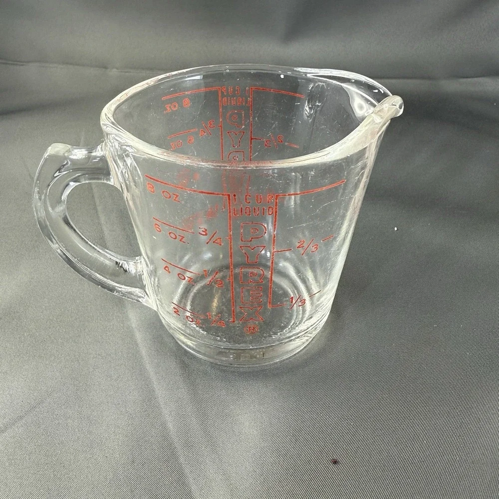 Vintage Pyrex 1 Cup Glass Measuring Cup Red Lettering 8 oz Anchor Hocking USA